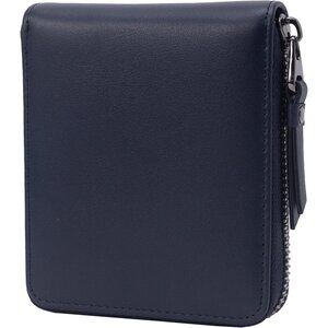 Men's Bifold Leather Dark Blue Wallets Card Slot Secure Zipper Closure Style